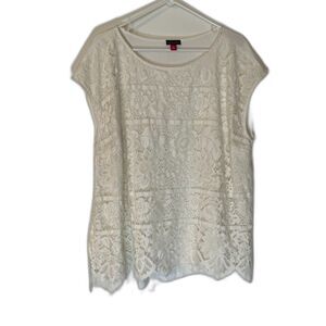 Vince Camuto Boho Cottagecore White Lace Business Casual Sleeveless Blouse SZ 2X